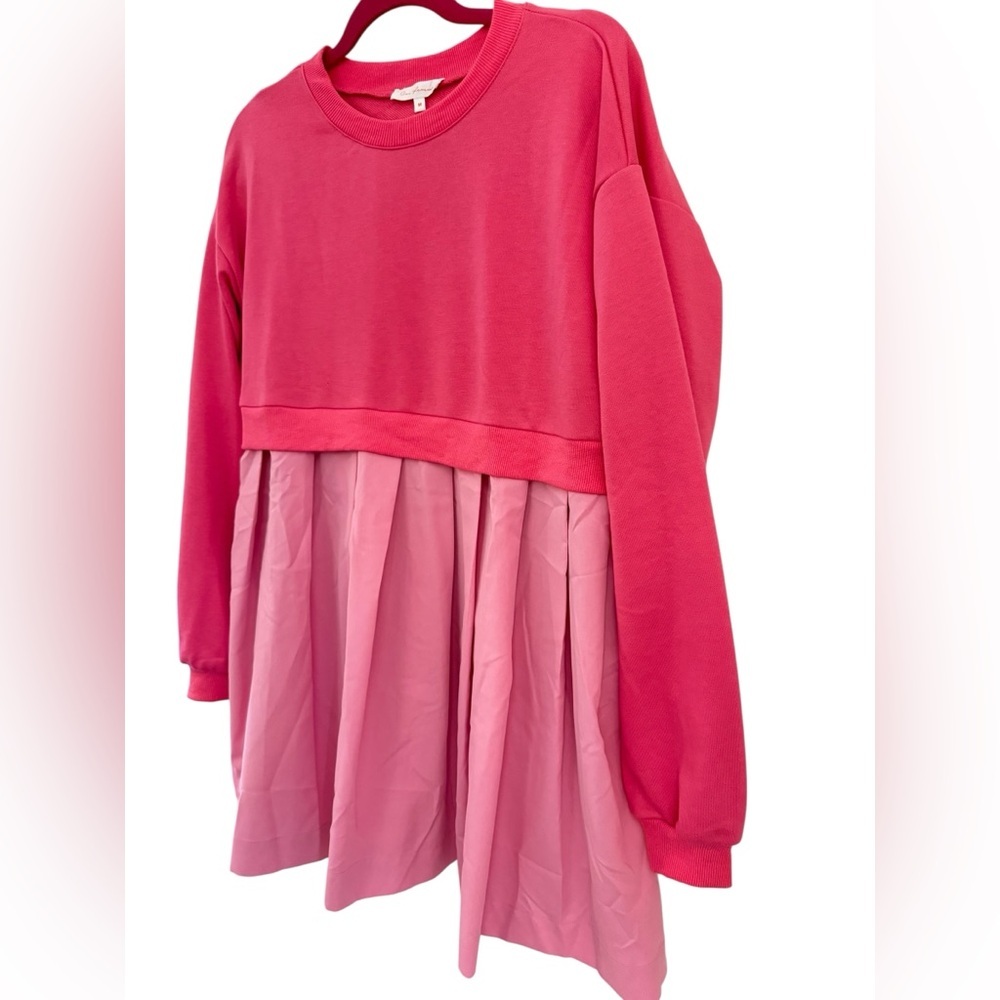Ces Femme Pink Colorblock Sweatshirt Poplin Skirt Mini Dress - Picture 6 of 6